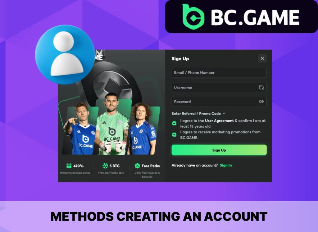 BC Game creating account methods